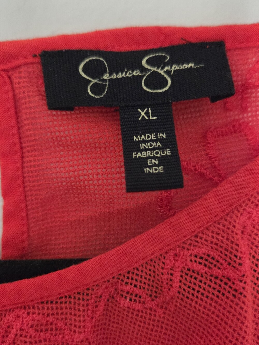 Bright Red Scarlet Embroidered Eyelet Peasant Top by Jessica Simpson XL - Picture 4 of 12
